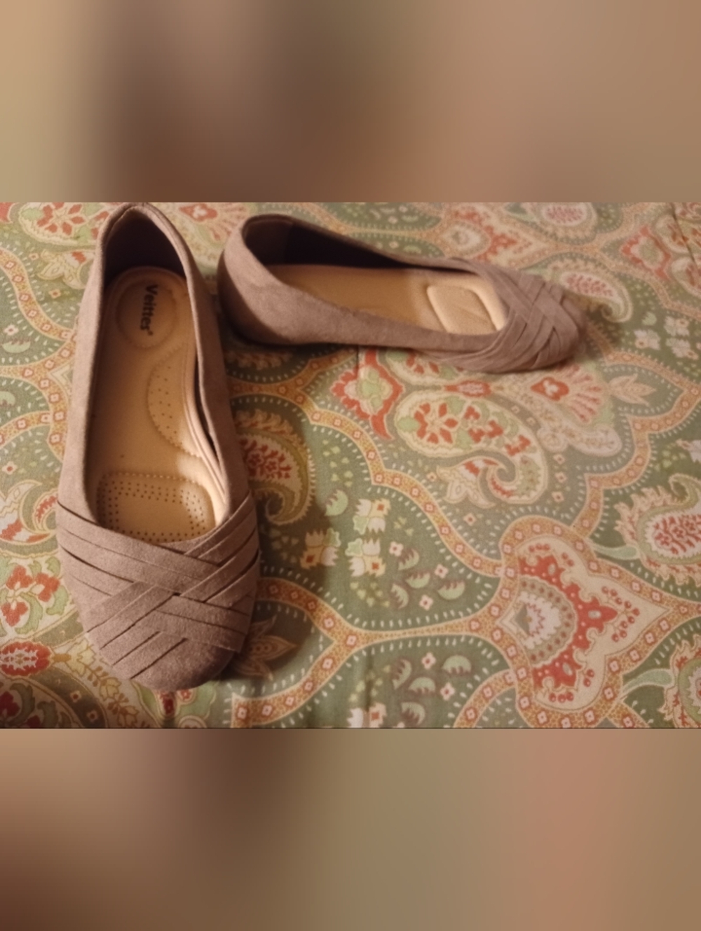 Vionic Taupe Suede Flats with Woven Toe